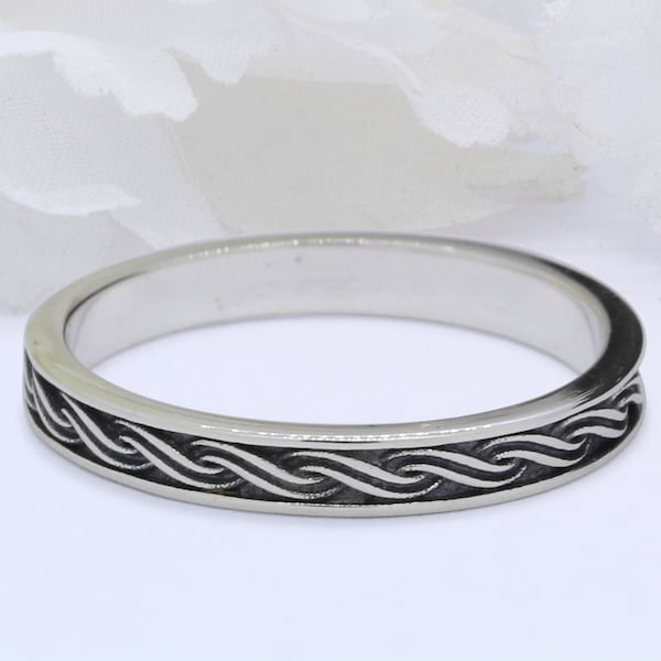 3mm Fashion Braide Wave Ring Design Band Thumb Ring Trendy Band New Design Solid Band 925 Sterling Silver Celtic Black Oxidized