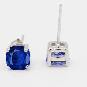 Cushion 3mm 4mm 5mm 6mm 7mm 8mm 9mm 10mm Blue Sapphire Stud Earring Solid 925 Sterling Silver Stud Post Earring Tiny Solitaire September image 2