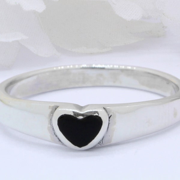 5mm Filigree Swirl Heart Ring 925 Sterling Silver Oxidized Heart Shape Ring Thumb Ring Solid Plain Ring Black Onyx