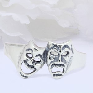 Anillo de plata de ley 925 con forma de máscara oxidada y diseño de filigrana de 9 mm con forma de remolino celta Now Cry Later, máscara de comedia, sonrisa, anillo liso para el pulgar