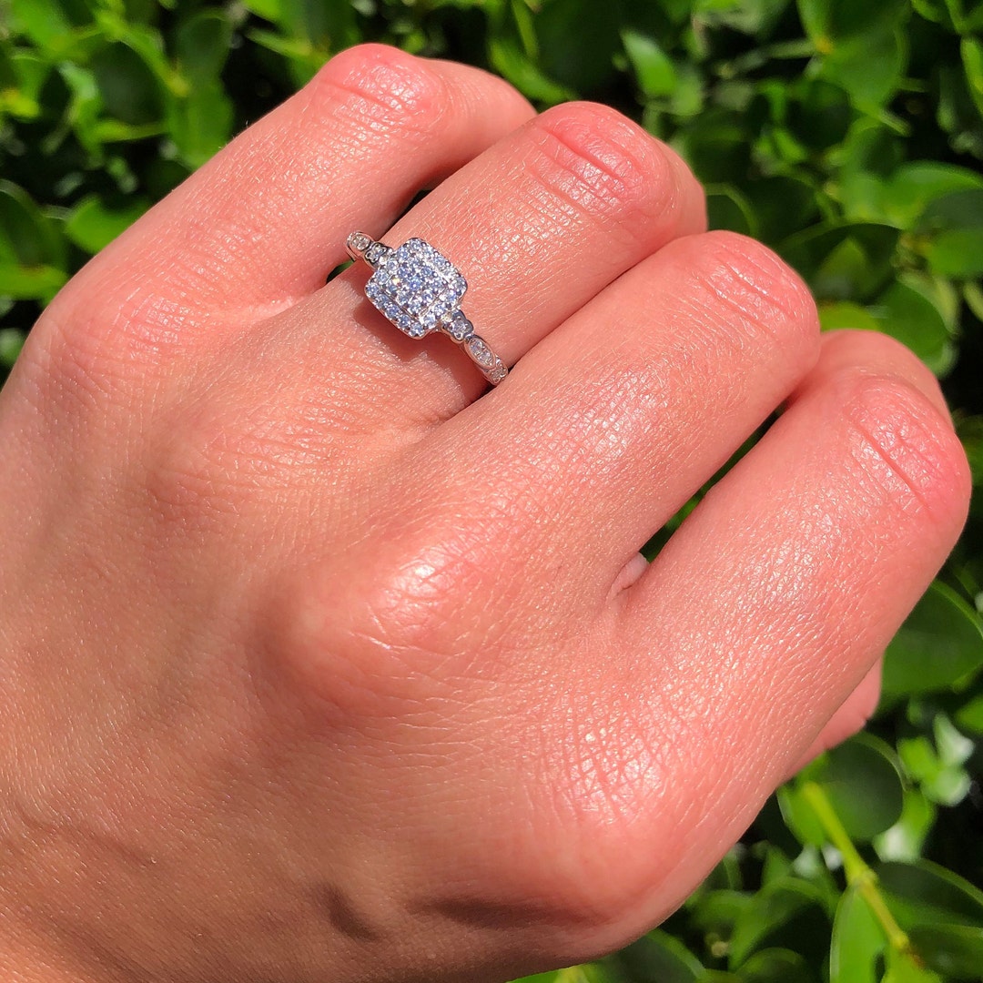 harpo 美品リング 8mm Square Halo Art Deco Round Ring Engagement Wedding Band