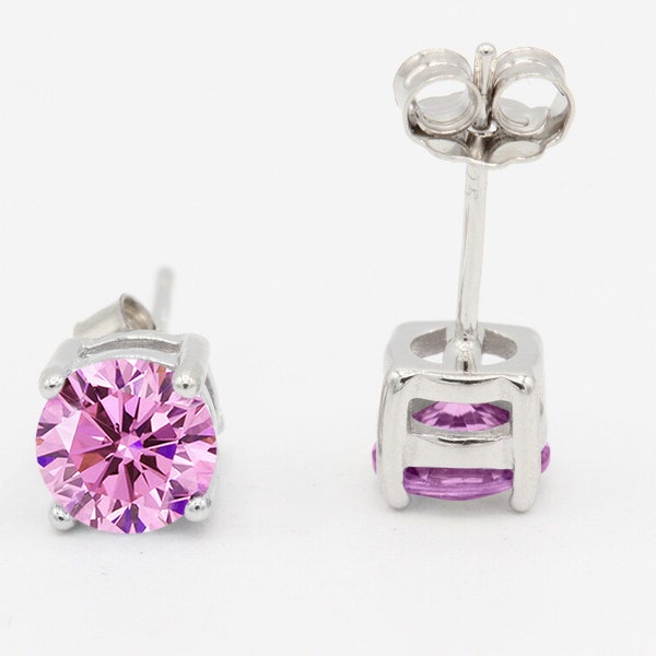 Round 3mm 4mm 5mm 6mm 7mm 8mm 9mm 10mm Pink Topaz November Stud Earring Solid 925 Sterling Silver Stud Post Earring Tiny Solitaire Gift Pink