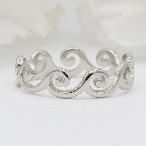 5mm Filigree Swirl Petite Dainty Waves Band Ring 925 Sterling Silver Oxidized Celtic Waves Shape Plain Thumb Ring