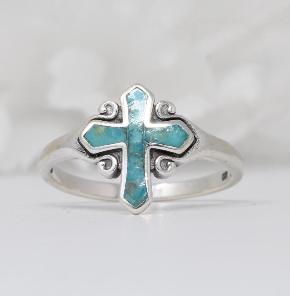 Oxidized Sterling Silver Turquoise Cross Ring - Thumb Ring  TURQUOISE 🎉HP🎉 CROSS RING BY BBJ STERLING SILVER main image 0