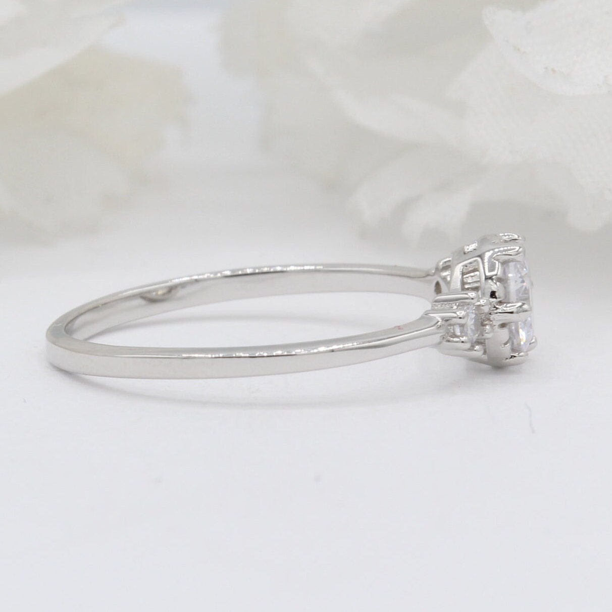 Sterling Silver 3-Stone CZ Engagement Ring - Round & Baguette Cubic Zirconia (Size 9.75)