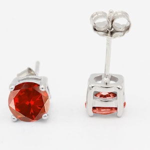 Red Simulated Garnet Stud Earrings, 925 Sterling Silver (3mm-10mm)