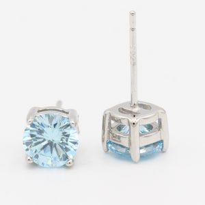 Round 3mm 4mm 5mm 6mm 7mm 8mm 9mm 10mm Blue Aquamarine March Stud Earring Solid 925 Sterling Silver Stud Post Earring Tiny Solitaire Gift