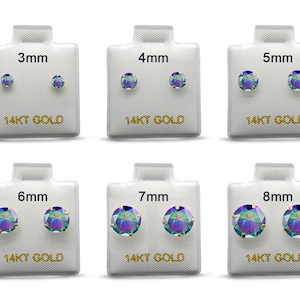 14k Solid Gold Round 3mm 4mm 5mm 6mm 7mm 8mm Rainbow Earring Stud Post Earring Tiny Solitaire Gift 14k Gold White & Yellow Gold