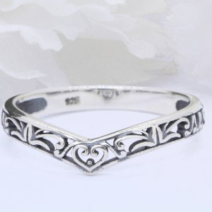 Heart Filigree V Chevron Midi 5mm New Design Celtic Thumb Ring Band 925 Sterling Silver Weave Celtic Infinity Trinity - Filigree V-Shaped