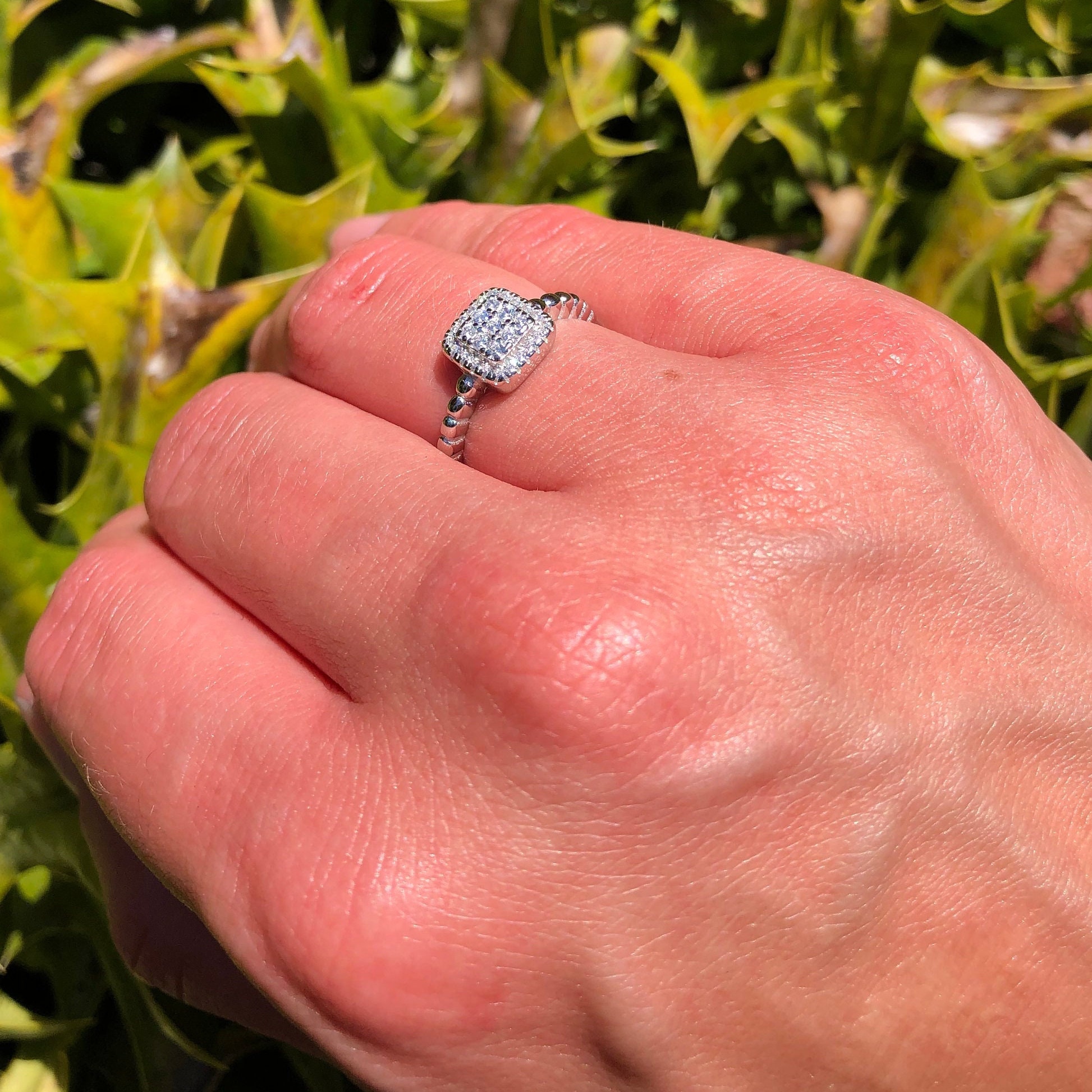 Starly: Halo Set Organic-Inspired Star Shaped Rough Grey Diamond Engagement  Ring