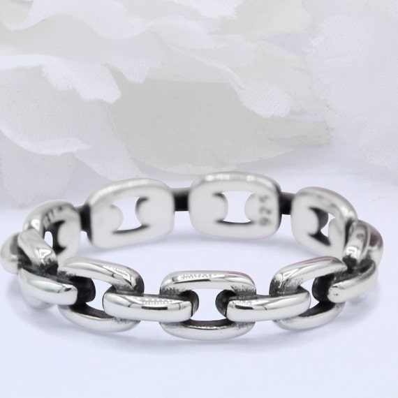 4mm Filigree Swirl Celtic Chain Link Band Ring 925 Sterling Silver