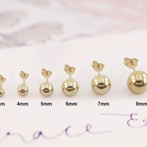 14k Solid Gold Full Ball 3mm 4mm 5mm 6mm 7mm 8mm Full Ball Stud Earring Gold Ball White Gold Yellow Gold Stud Post Earring Ball Earring