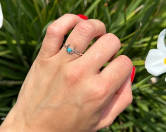 ALEXIA STAM♢turquoise arrow silver ring 7.4 Mm Horseshoe Round Turquoise Ring Trendy Band Thumb New