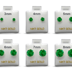 Oro massiccio 14k Rotondo 3 mm 4 mm 5 mm 6 mm 7 mm 8 mm Smeraldo verde Orecchino a perno Orecchino a perno Piccolo solitario Regalo Oro 14k Oro bianco e giallo