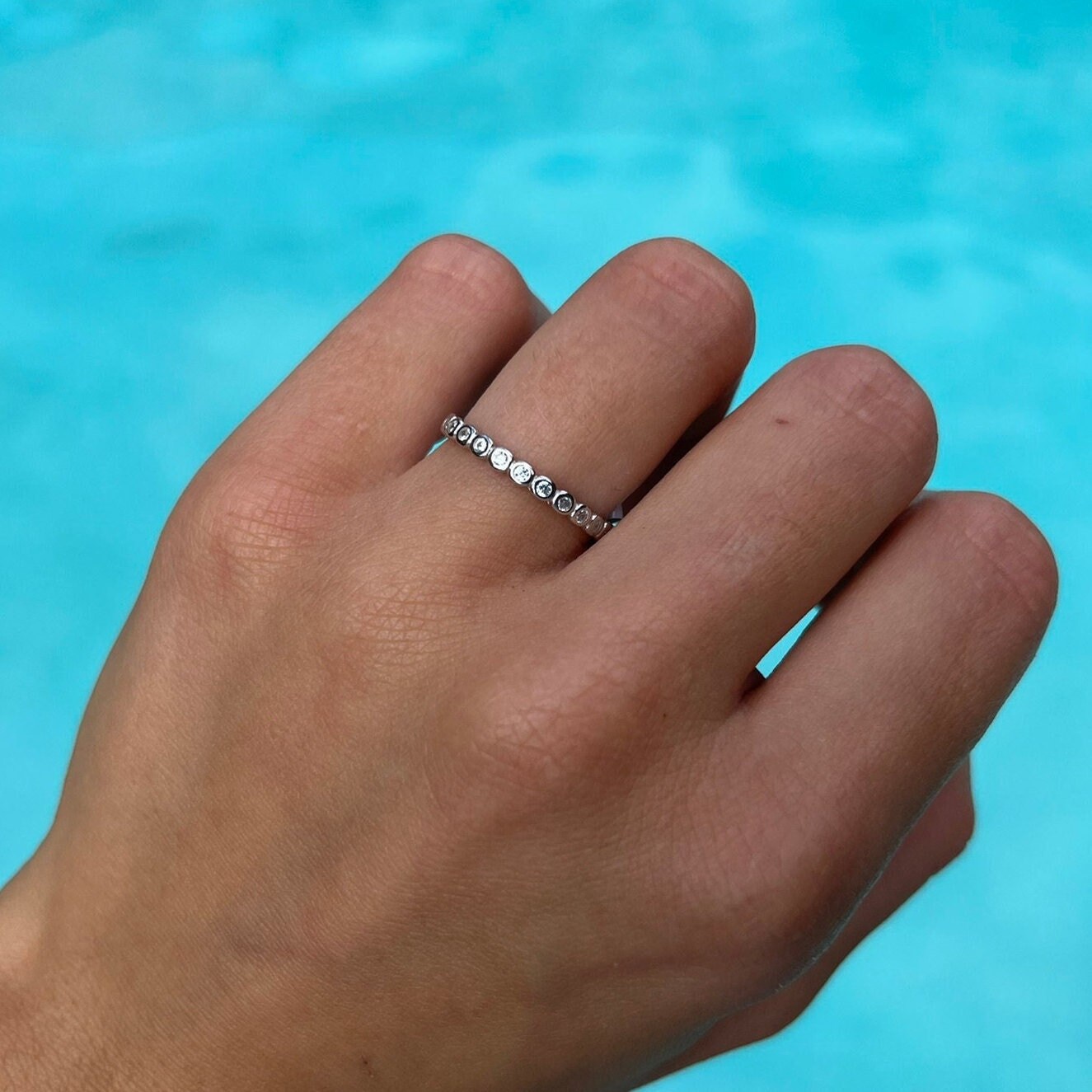925 Sterling Silver Full Eternity Stacking CZ Band Ring – 4mm Wide, Baguette Cut, Clear