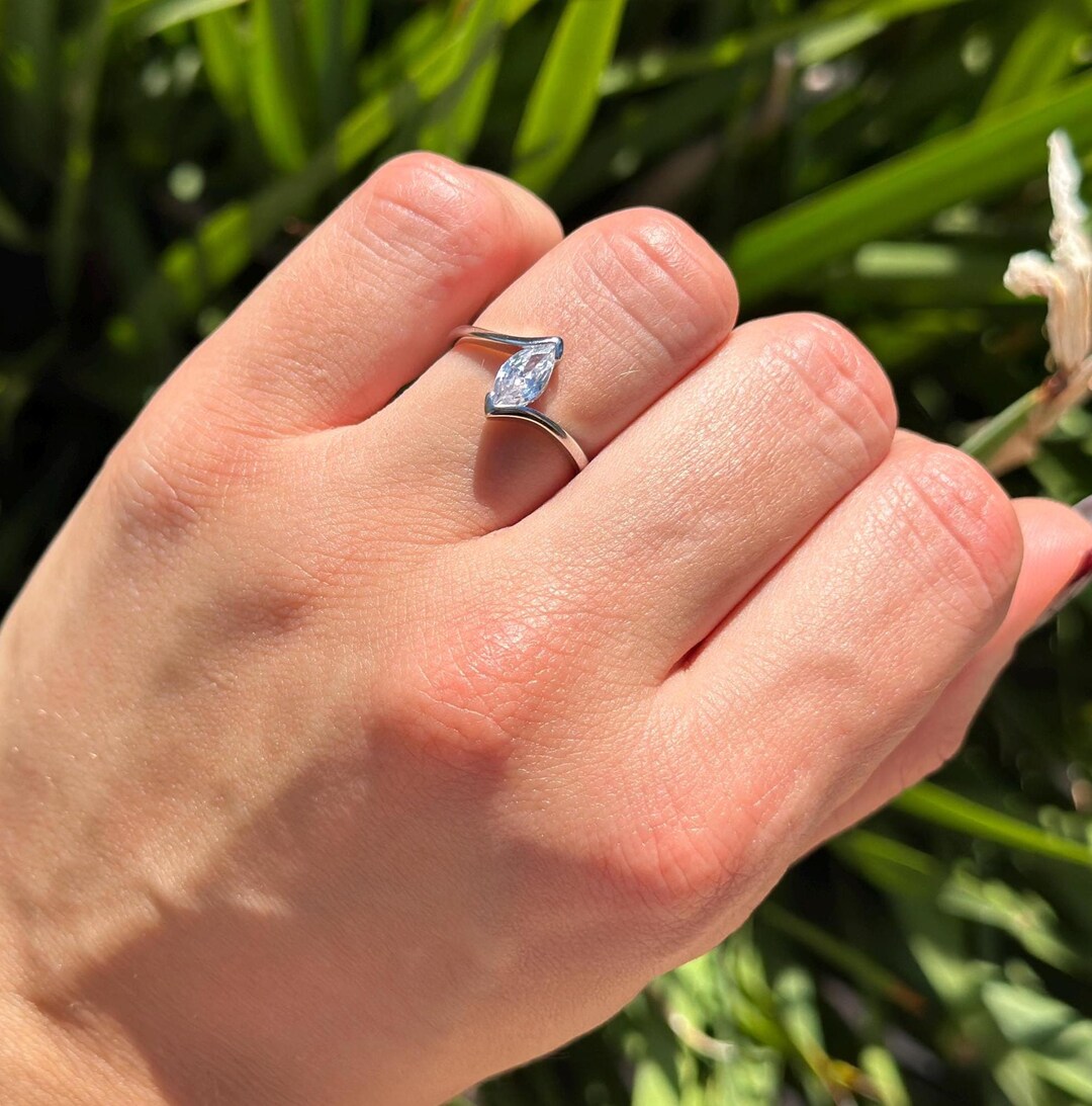 Sterling Silver Marquise CZ Ring, 11mm Halo Solitaire - Etsy