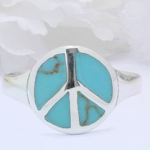 13mm Filigree Swirl Peace Sign Band Wedding Ring 925 Sterling Silver Band Simulated Peace Shape Ring Thumb Ring Turquoise CZ