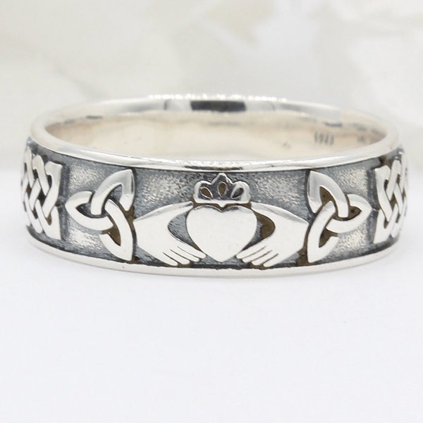 6mm Filigree Swirl Petite Dainty Claddagh Band Ring 925 Sterling Silver Oxidized Celtic Claddagh Shape Plain Thumb Ring