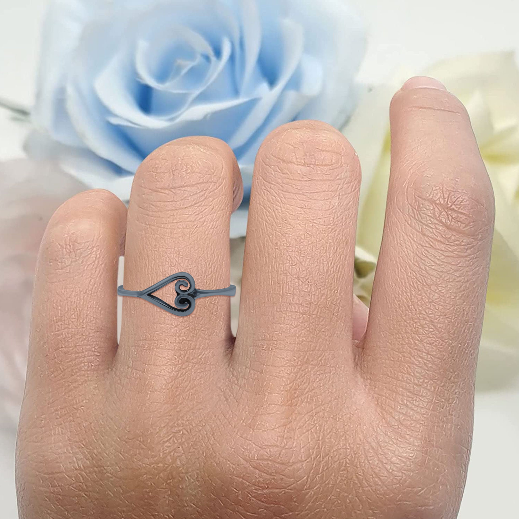 Oxidized Sterling Silver Heart Ring, Filigree Swirl Design - Etsy