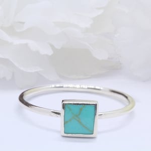 6mm Square Petite Dainty Turquoise Onyx Ring 925 Sterling Silver Thumb Ring Small Dainty Turquoise Ring Gift