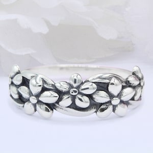 7mm Filigree Swirl Celtic Daisies Band Ring 925 Sterling Silver Band Oxidized Daisies Shape Ring Plain Thumb Ring