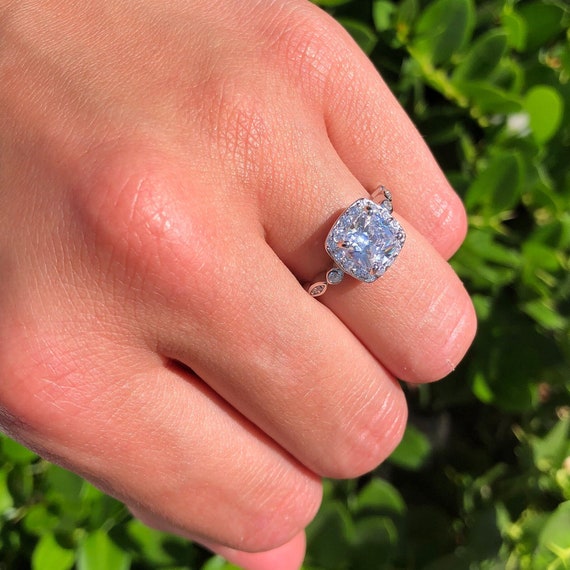 White Simulated Opal Criss Cross Square Solitaire Ring - Sterling Silver Band, Size 5 - View #4