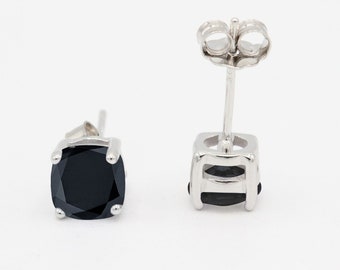 Cushion 3mm 4mm 5mm 6mm 7mm 8mm 9mm 10mm Black Stud Earring Solid 925 Sterling Silver Stud Post Earring Tiny Solitaire Black Diamond cz Gift