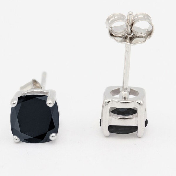 Cushion 3mm 4mm 5mm 6mm 7mm 8mm 9mm 10mm Black Stud Earring Solid 925 Sterling Silver Stud Post Earring Tiny Solitaire Black Diamond cz Gift