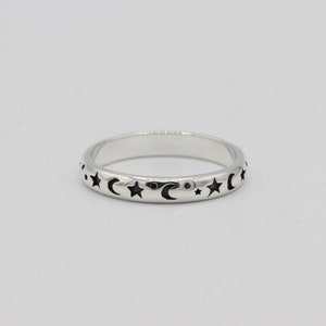 Star Moon Band 3mm New Design Celtic Thumb Ring Band 925 Sterling Silver Weave Celtic Infinity Trinity - Moon & Star Gift Oxidized Rose Gold