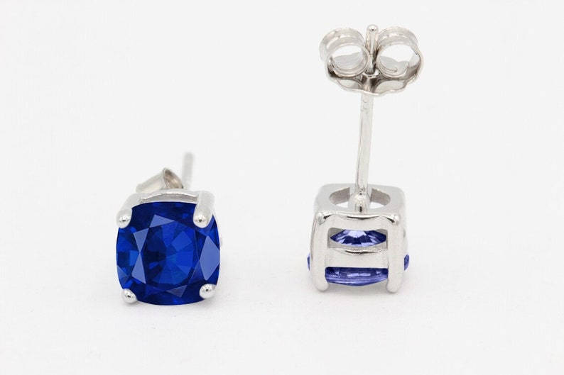Cushion 3mm 4mm 5mm 6mm 7mm 8mm 9mm 10mm Blue Sapphire Stud Earring Solid 925 Sterling Silver Stud Post Earring Tiny Solitaire September image 1