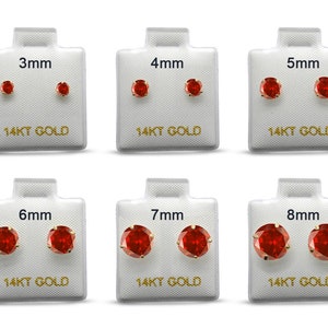 14k Solid Gold Round 3mm 4mm 5mm 6mm 7mm 8mm Garnet January Earring Stud Post Earring Tiny Solitaire Gift 14k Gold White & Yellow Gold