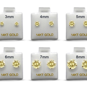 14k Solid Gold Round 3mm 4mm 5mm 6mm 7mm 8mm Yellow November Earring Stud Post Earring Tiny Solitaire Gift 14k Gold White & Yellow Gold