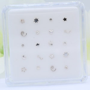 Silver Nose Stud Multi Shapes Nose Piercing Stud Ring Nose Stud Round 925 Sterling Silver Tiny Small Nose Ring Straight Post