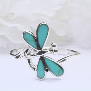 14mm Filigree Swirl Dragonfly Ring Ring 925 Sterling Silver Wedding Band Oxidized Simulated Dragonfly Shape Ring Thumb Ring Turquoise CZ