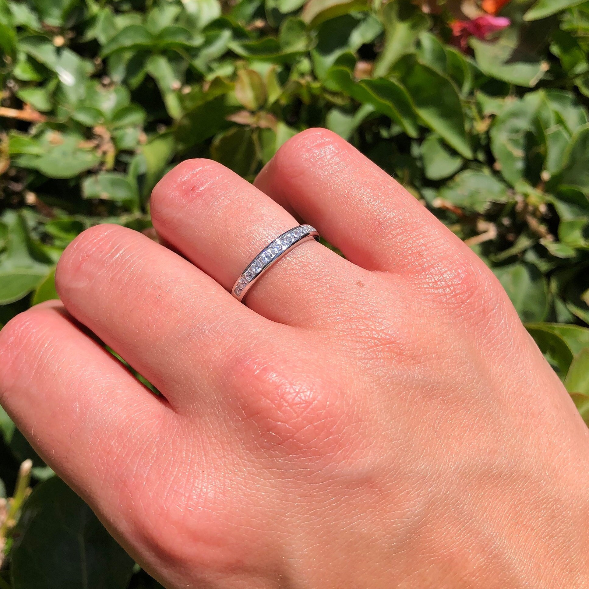Sterling Silver Half Eternity CZ Pave Ring, 3mm Wedding Band - Etsy