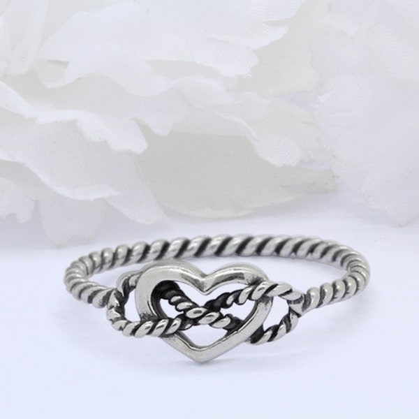 6mm Filigree Swirl Heart Rope Ring 925 Sterling Silver Oxidized Heart Rope Shape Ring Thumb Ring Solid Plain Ring