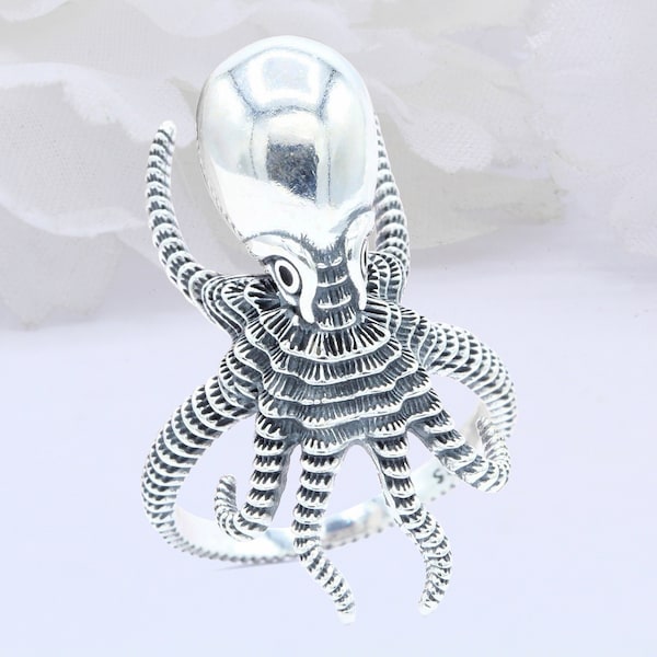 30mm Filigrane Swirl Octopus Ring 925 Sterling Silver Oxyded Octopus Shape Ring Thumb Ring Solid Plain Ring