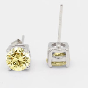 Round 3mm 4mm 5mm 6mm 7mm 8mm 9mm 10mm Yellow Stud Earring Solid 925 Sterling Silver Stud Post Earring Tiny Solitaire Gift