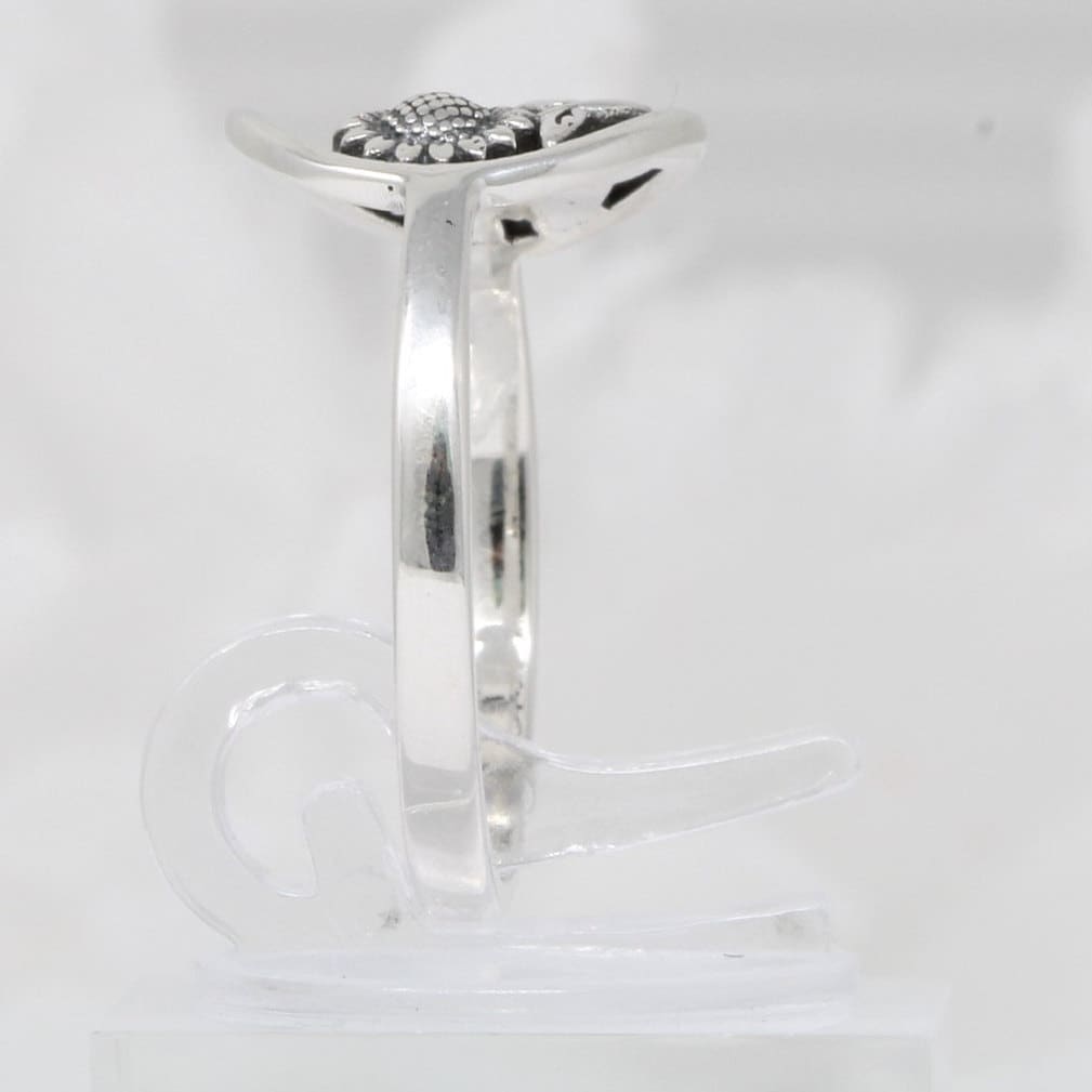 Budding Sunflower Split Shank Oxidized Ring 925 Sterling Silver 12mm