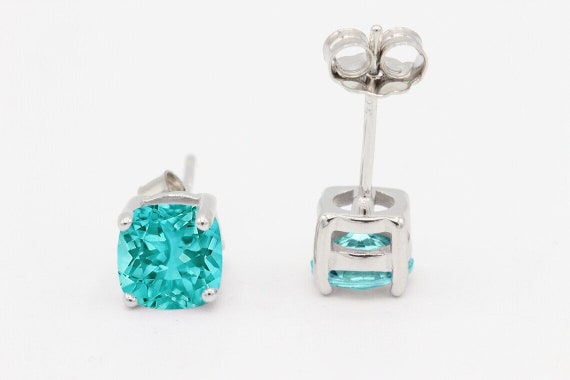 Paraiba Teal Stud Earrings, 925 Sterling Silver Solitaire (3mm-10mm)