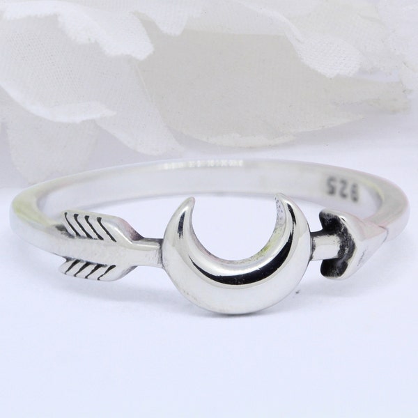 6mm Filigree Swirl Celtic Moon and Arrow Band Ring 925 Sterling Silver Band Oxidized Moon and Arrow Shape Ring Plain Thumb Ring