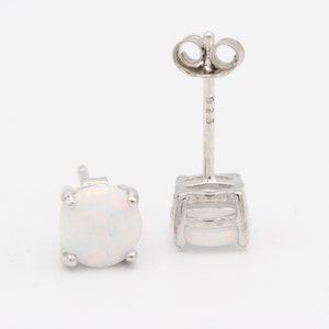 Round 3mm 4mm 5mm 6mm 7mm 8mm Lab White Fire Opal Stud Earring Solid 925 Sterling Silver Stud Post Earring Tiny Solitaire Gift