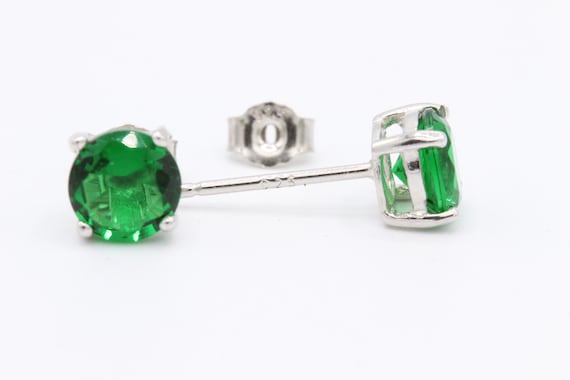 Emerald Green Stud Earrings, 925 Sterling Silver Solitaire (3mm-10mm)
