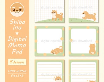 Lindo Shiba Digital Memo Pad, Kawaii Shiba inu Ilustración, Linda hoja de notas, Descarga digital, Diario imprimible, planificador digital