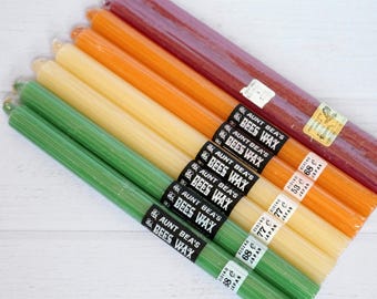Velas de pilar de cera de abeja vintage de los años 70 (juego mixto de 8) Aunt Bea's & Kameyama, 12" acanaladas, huecas, cónicas / Hechas en Japón, Cost Plus Imports