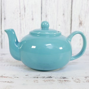 Aqua Blue Personal Teapot 16oz Turquoise Individual Tea Pot Stoneware Ceramic Pottery | Vintage Country Cottage Farmhouse Diner Gift for Her