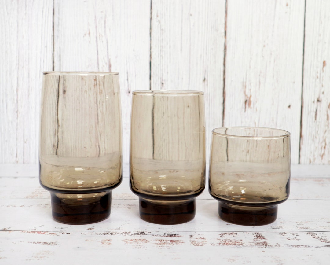 1970's Smoke Brown Drinking Glasses Set 3 Libbey Tawny Accent Tumblers ...