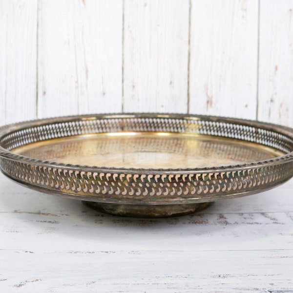 Vintage Silverplate Lazy Susan Gallery Tray 15" Spinning Serving Platter Ornate Etched Tarnished Rustic French Victorian Boho Cottage Decor