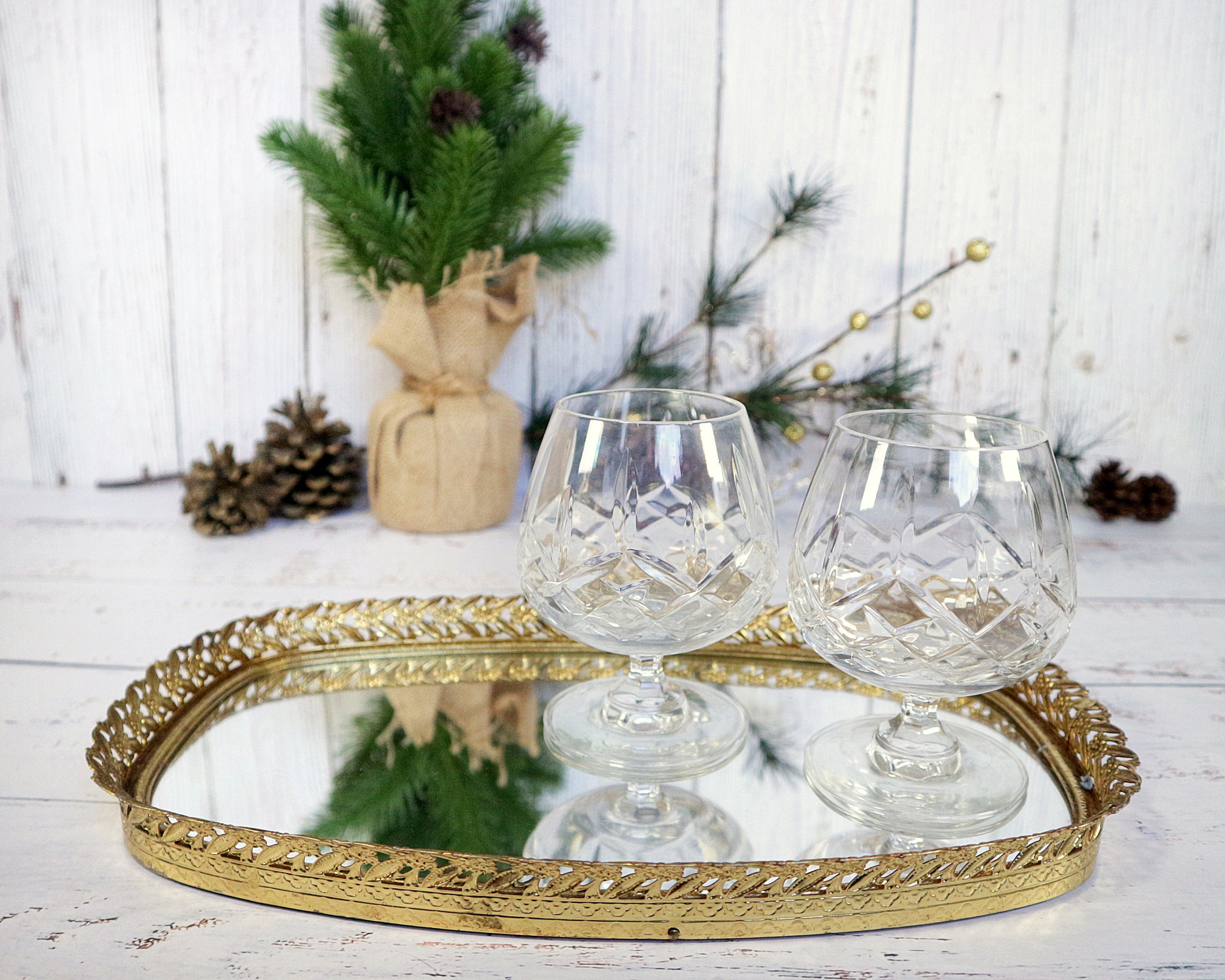Pair of Cut Crystal Brandy Snifter Egg Nog Glasses Mikasa Coventry