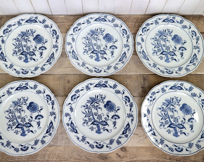 Six Blue Danube Dinner Plates Set 6 Blue & White Onion Pattern Vintage